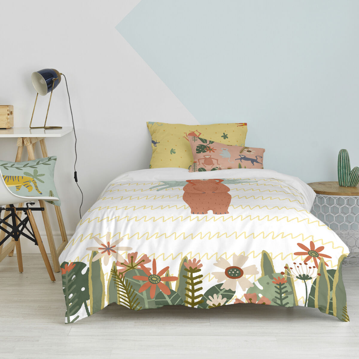 Set di copripiumino HappyFriday Mr Fox Jungle life  Multicolore Singolo 2 Pezzi